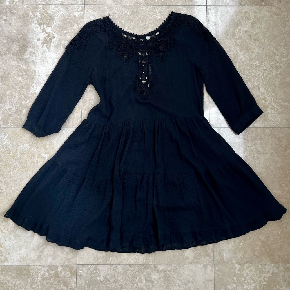 Mini 2/3 sleeve flouncy boho Free People dress in black, Size S